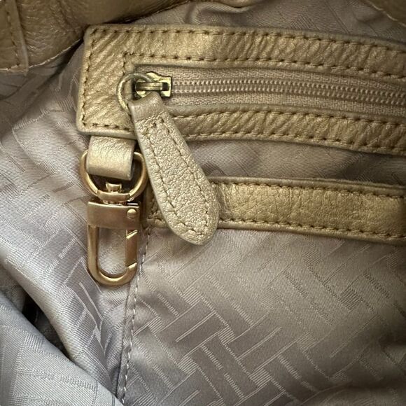 Cole Haan Metallic Gold Brass Leather Drawstring Shoulder Buckle Bag Purse Women - Picture 8 of 14